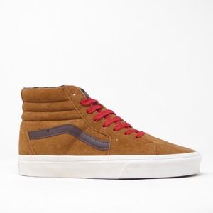 NEW Vans Sk8-Hi Plaid Glazed Ginger Brown Suede High Top Sneakers Womens Size 9